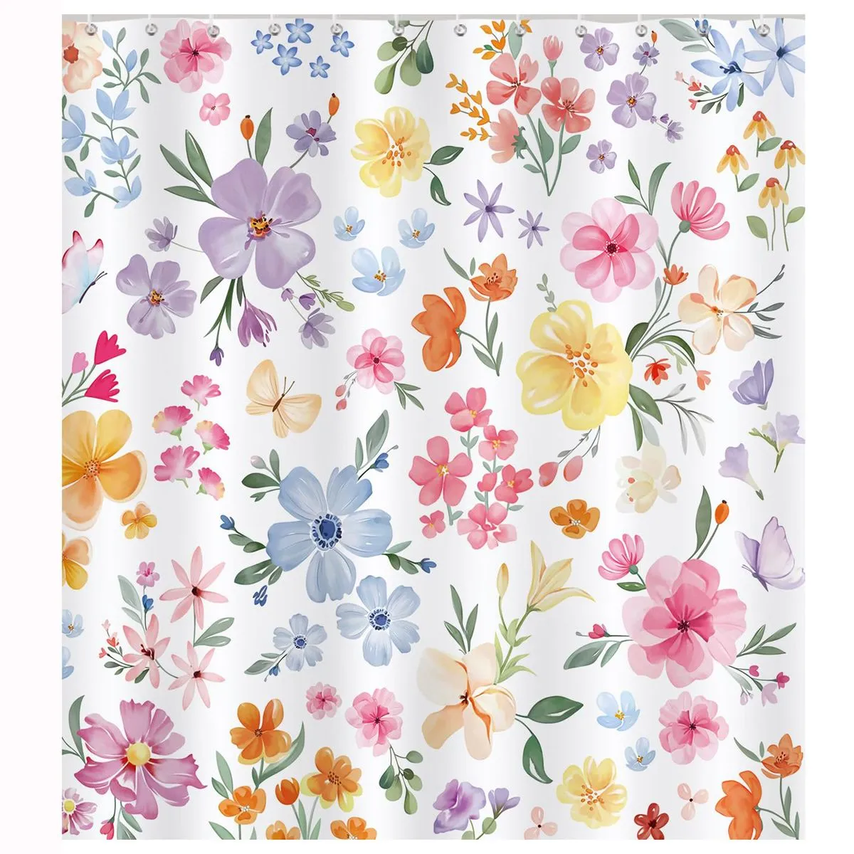 Cute Floral Shower Curtain, Boho Flower Bathroom Curtain 180 x 180 cm
