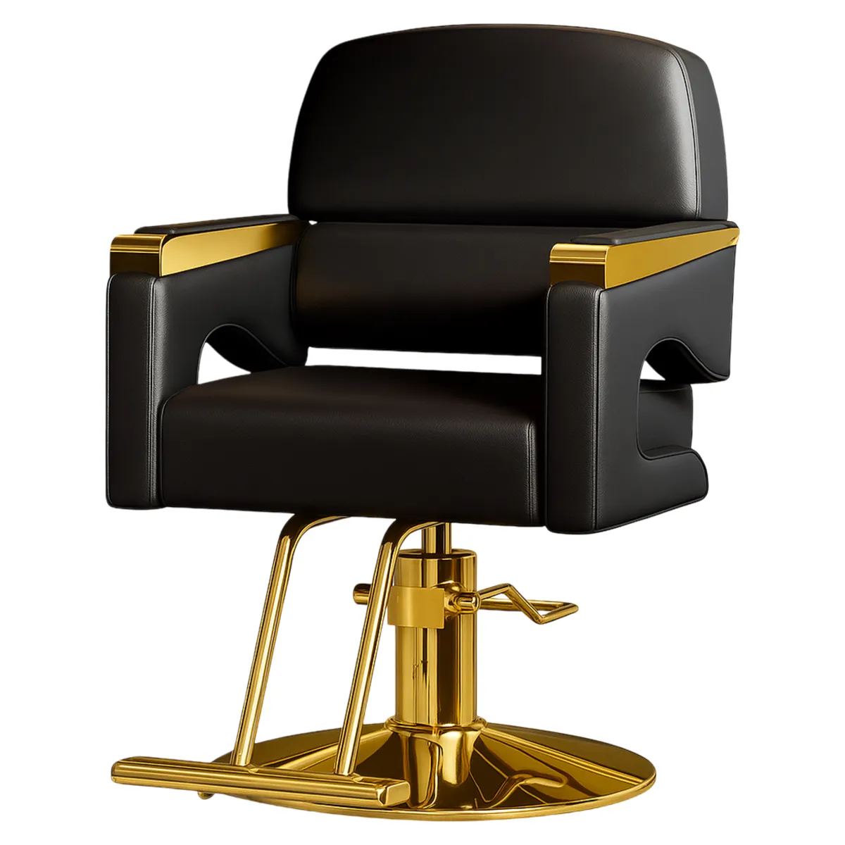 Styling Chair - Salon Seat, Armrest, Swivel Base - Black, Gold