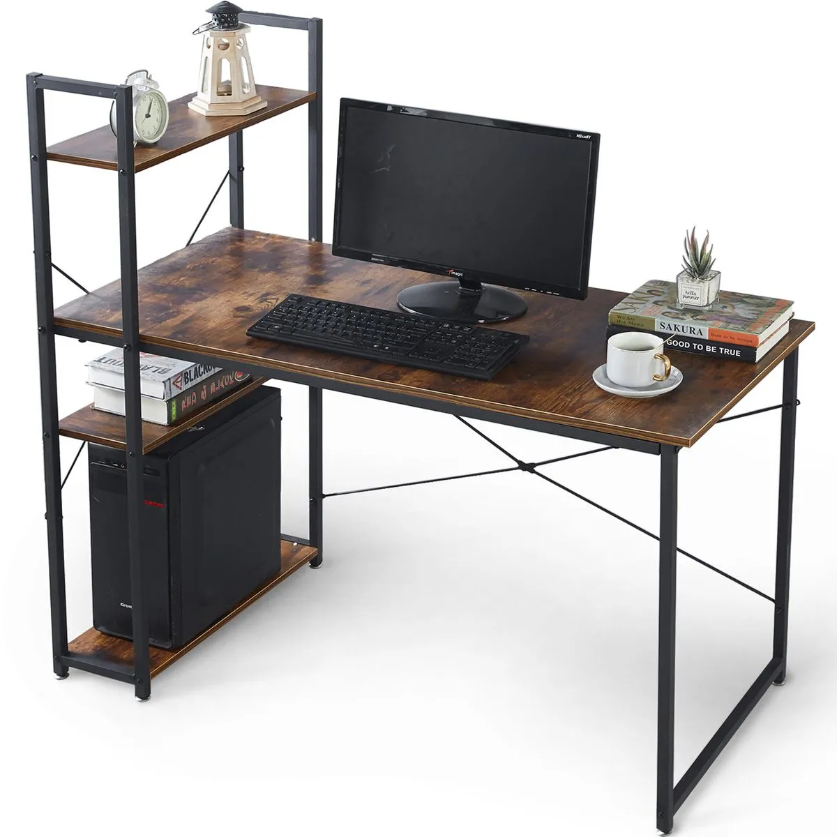 Computer Desk Storage Shelf Office Student Desk - Burning Wood