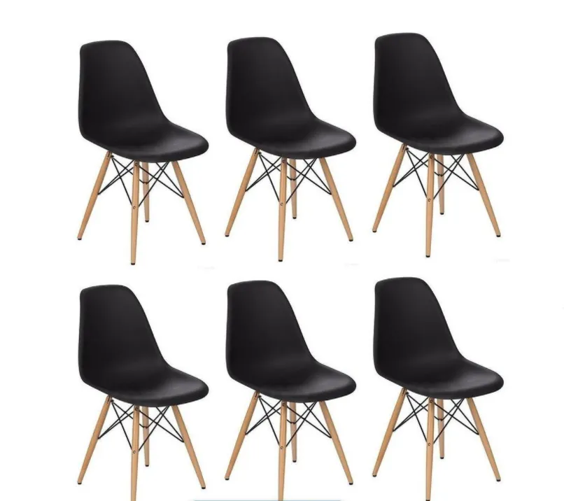 6 Wooden Leg Chairs - Black