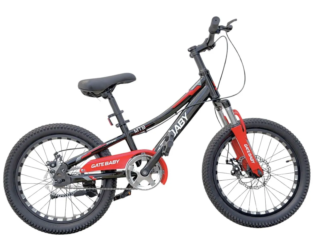 18Inch MTB Gate Baby Kids Bicycle With Disc Brakes & Front Shock Absorbers - Black & Red