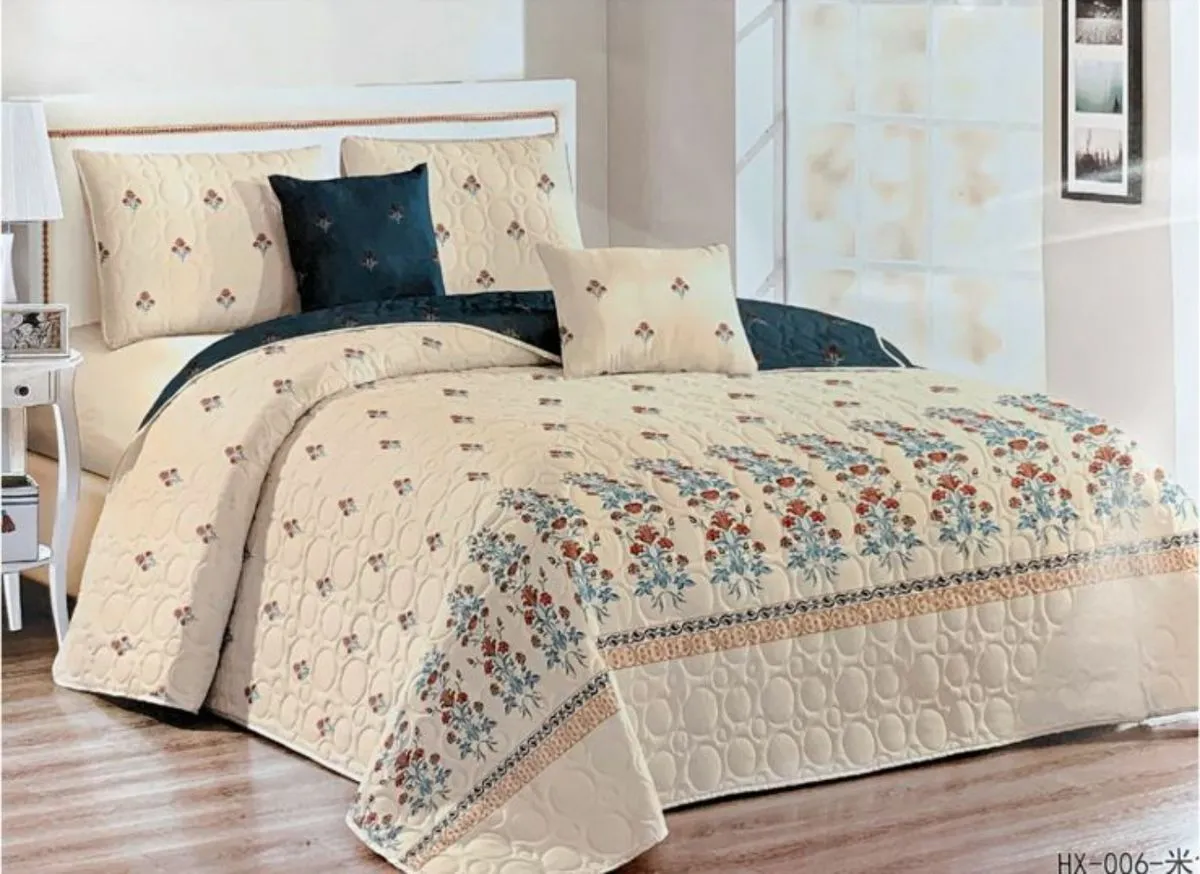 Dream World Bedspread Set Queen 5 Piece Microfiber - Brown & Gold