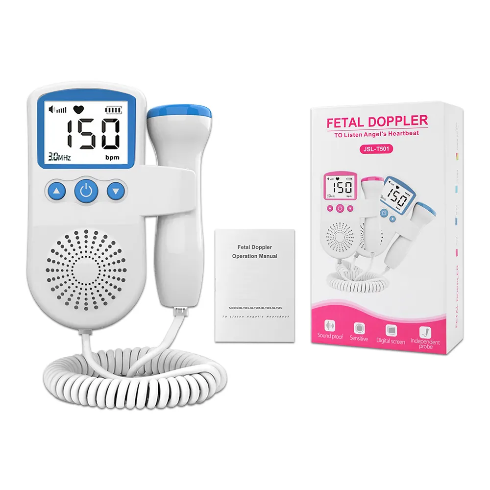 Professional Fetal Doppler Monitor Pregnancy Wellness Kit Baby Shower Gift - Blue