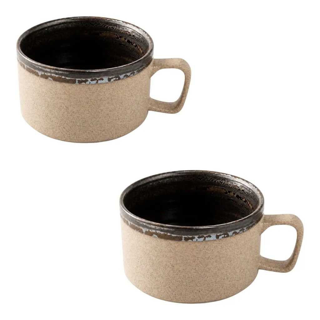2 Pack - Ceramic Espresso Cup Set - Beige