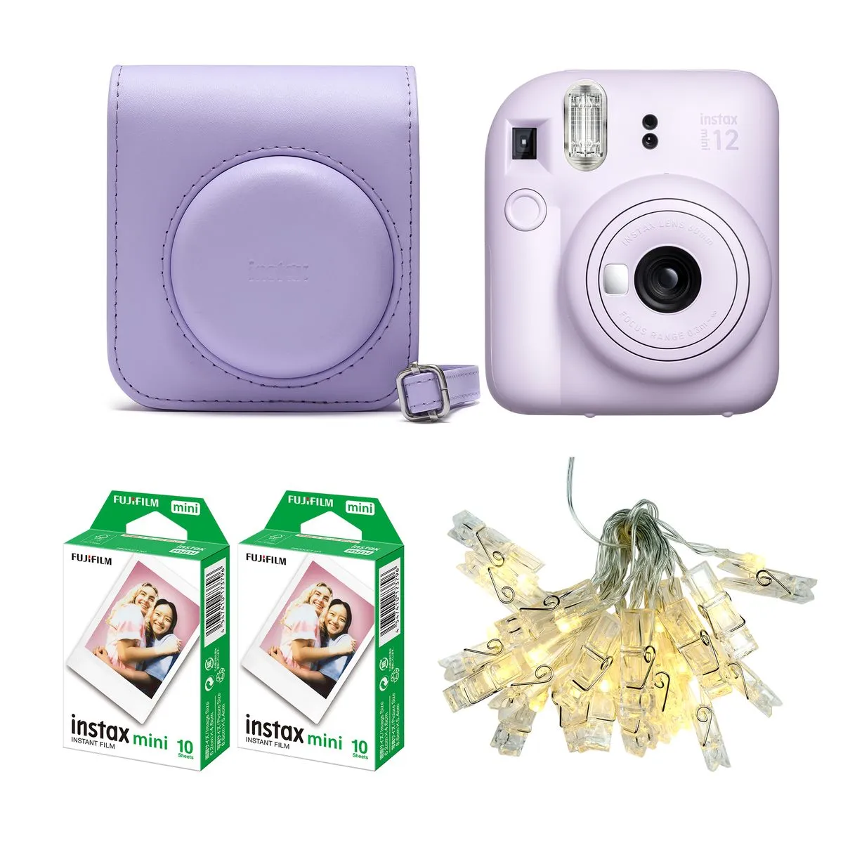 Instax Mini 12 Lights for Instax Bundle (camera / case / 2 films / lights) - Lilac Purple