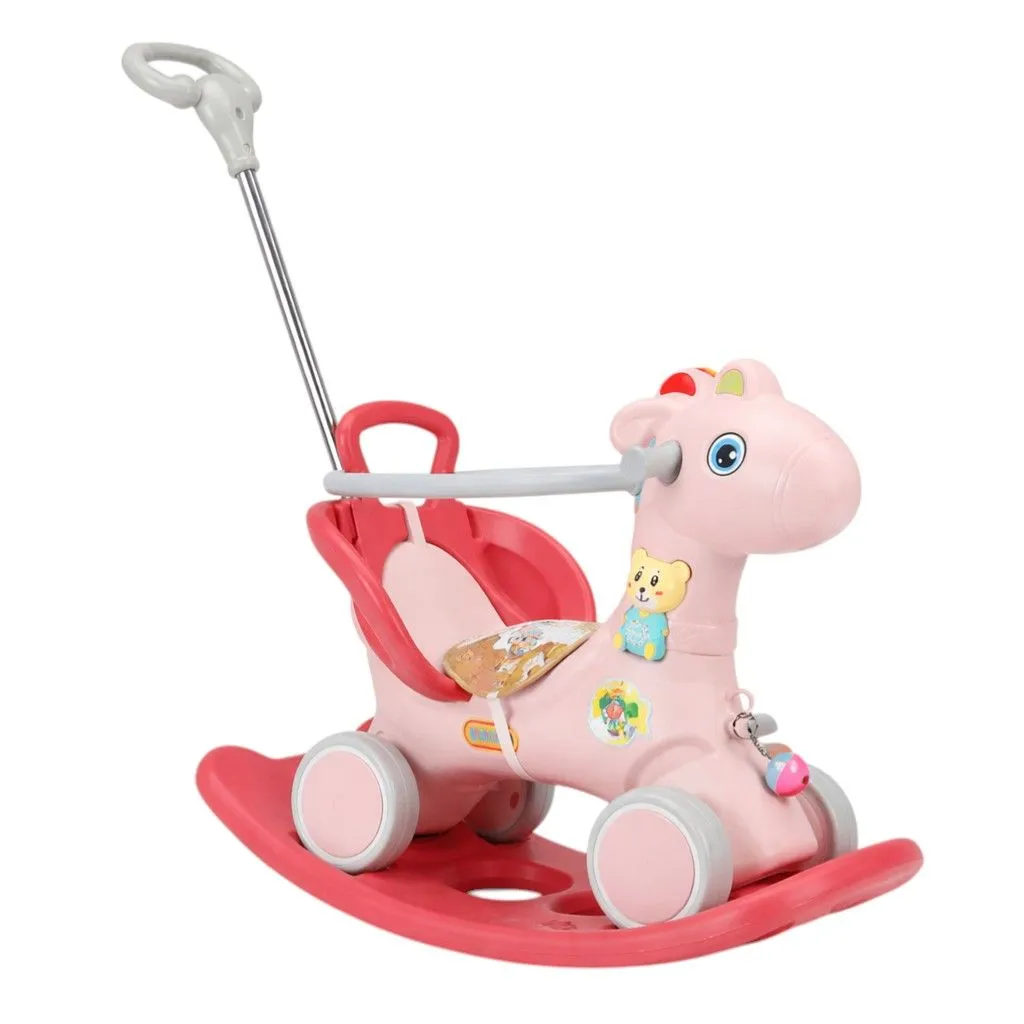 Rocking Horse Ride-On With Push Handle For Toddlers - Pink, Red