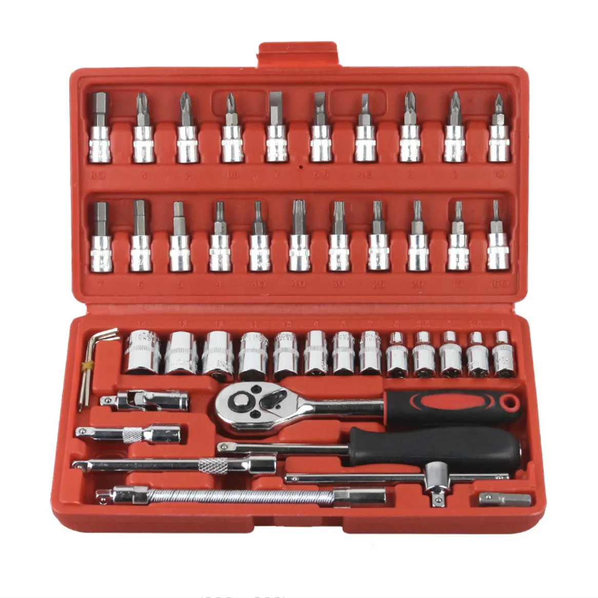 46 Piece Car Repair Tool Kit Ratchet Torque Wrench Spanner Screwdriver Socket - Red