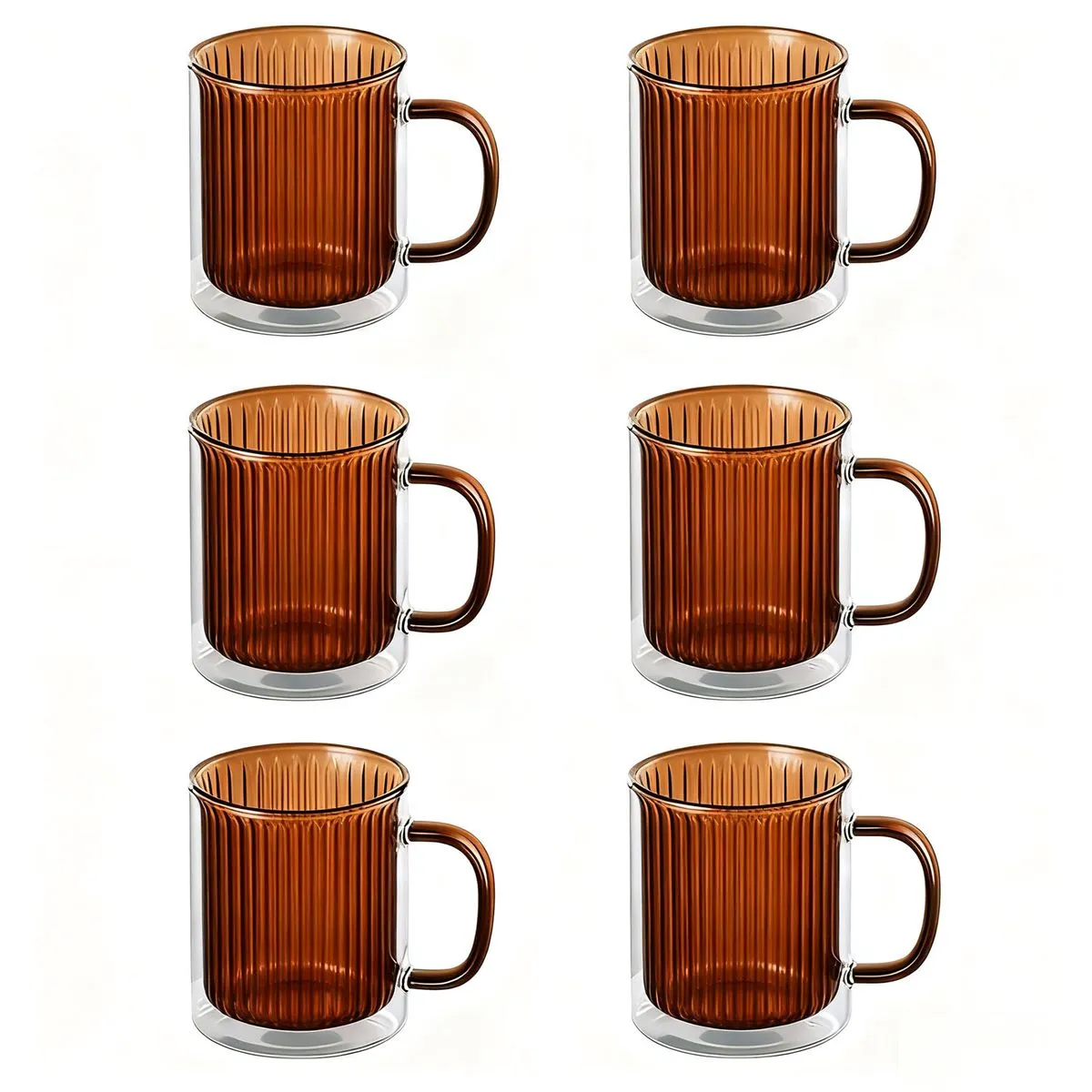 Glass Coffee Mugs Double Wall Tea Cups with handle tumbler at Home Office - Amber