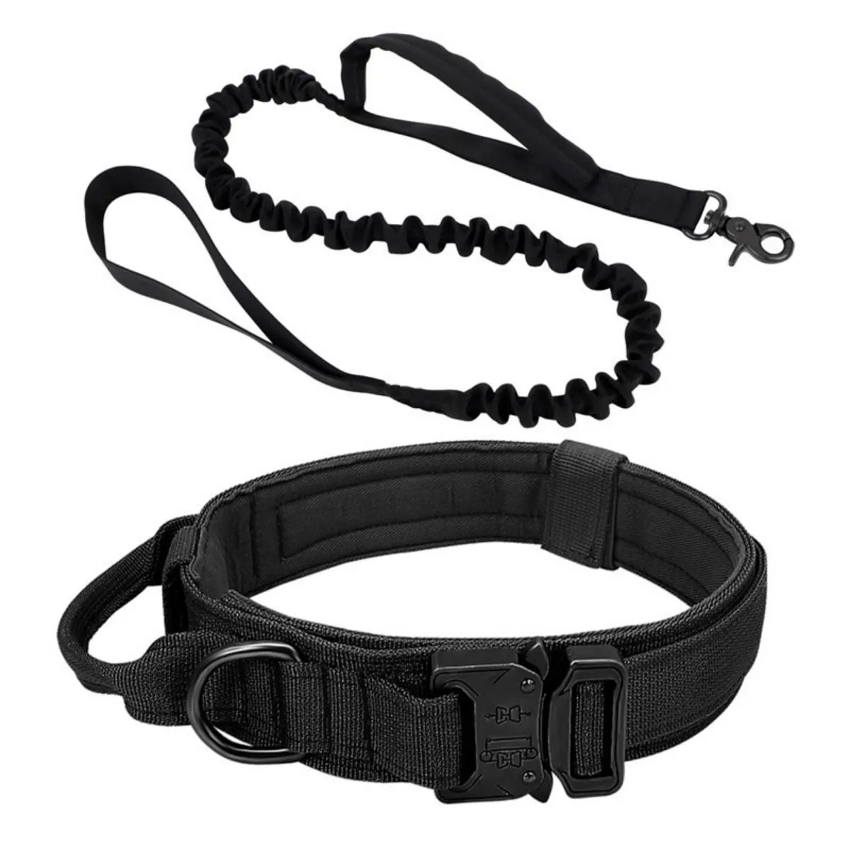 Tactical Dog Collar Leash Set for Large Dogs Collar with Control Handle - Black