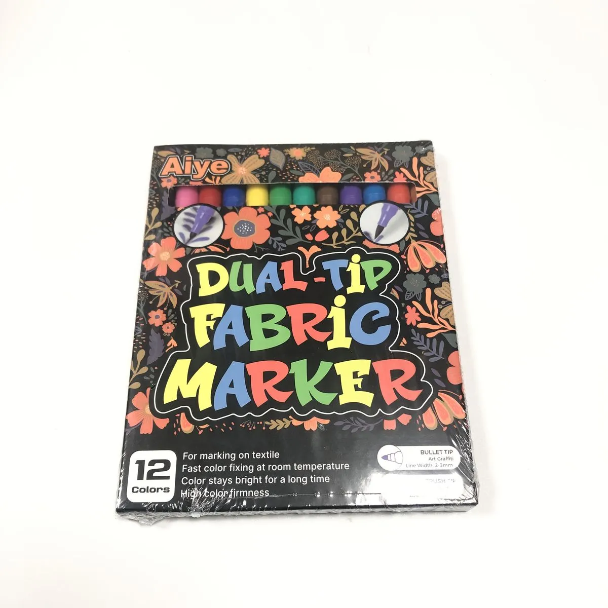 12PCS Dual-Tip Fabric Markers with Soft And Hard Tips-Permanent for Clothes