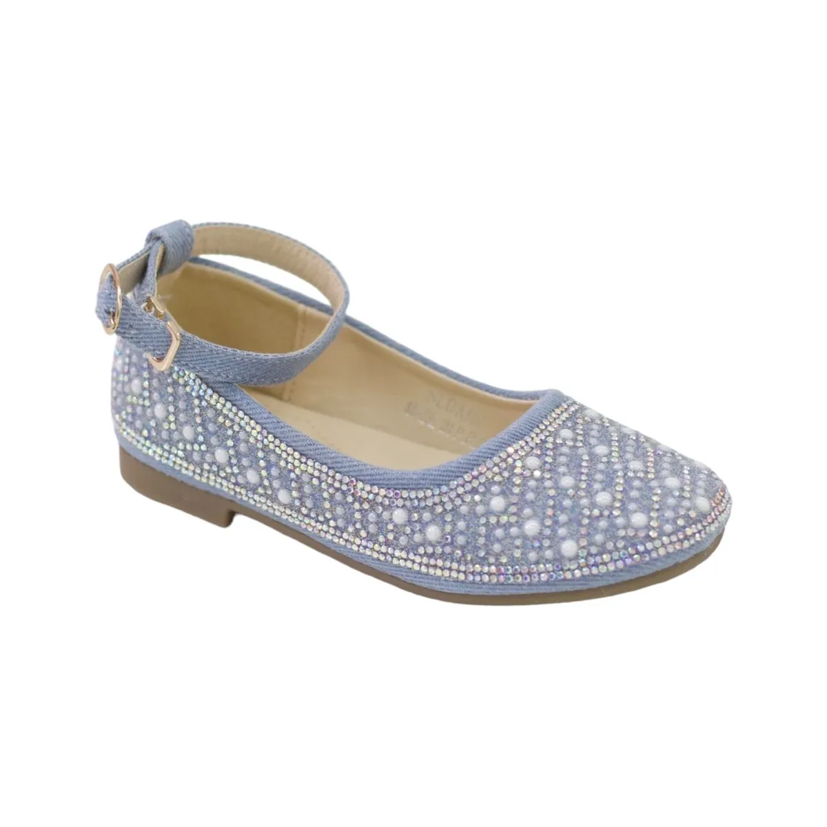 LaMara Paris Sloane Infant Girls Denim Ballerina With Pearls Blue