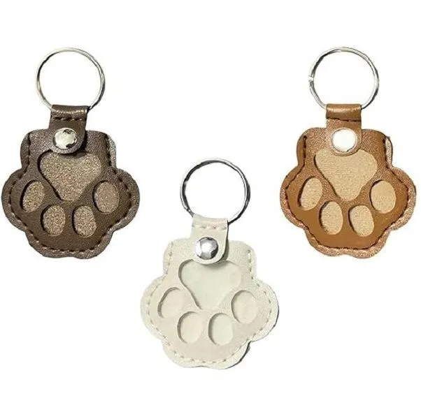 3Pcs Pet Paw Shaped Leather Keychain for Collecting Cat And Dog Hair