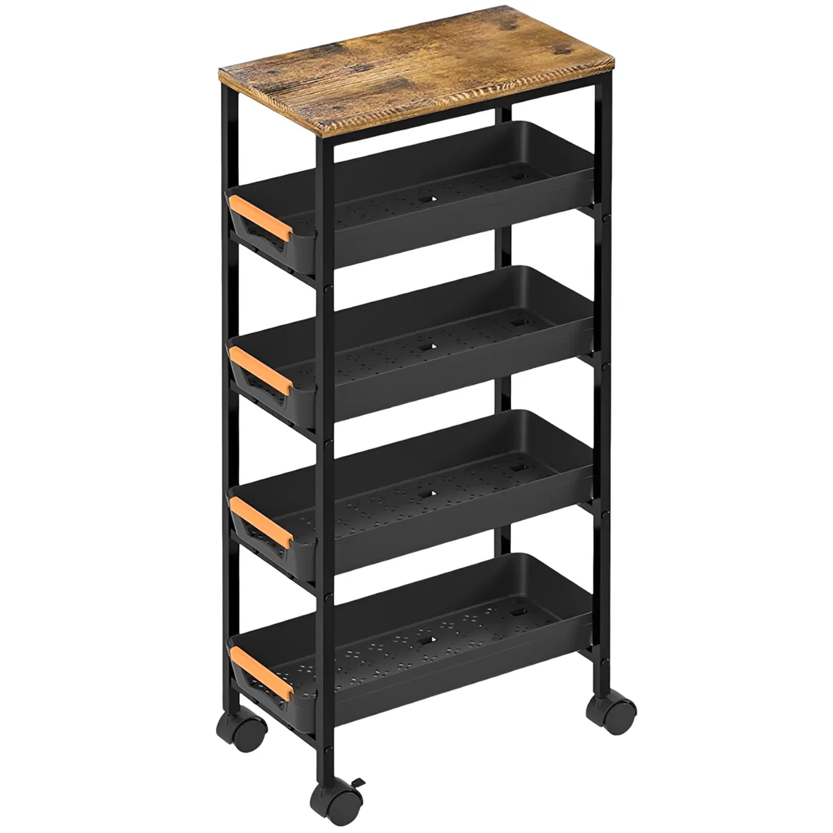 5-Tier Slim Storage Cart Kitchen Trolley Rolling Storage Rack with Drawers - Black