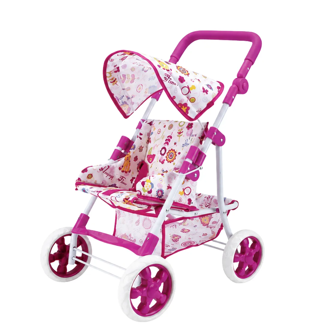 Foldable Doll Stroller Pushchair with Canopy - Pretend Play for Girls
