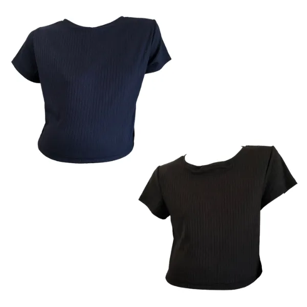 Maternity 2-Pack Short Sleeve Ribbed DTY Crop Tops Navy & Black