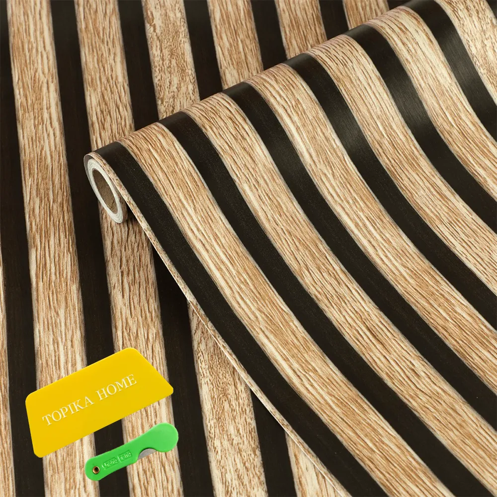 Topika Wood Grain Self Adhesive Wallpaper with Tools 10m x 45cm - Dark Wood Grain