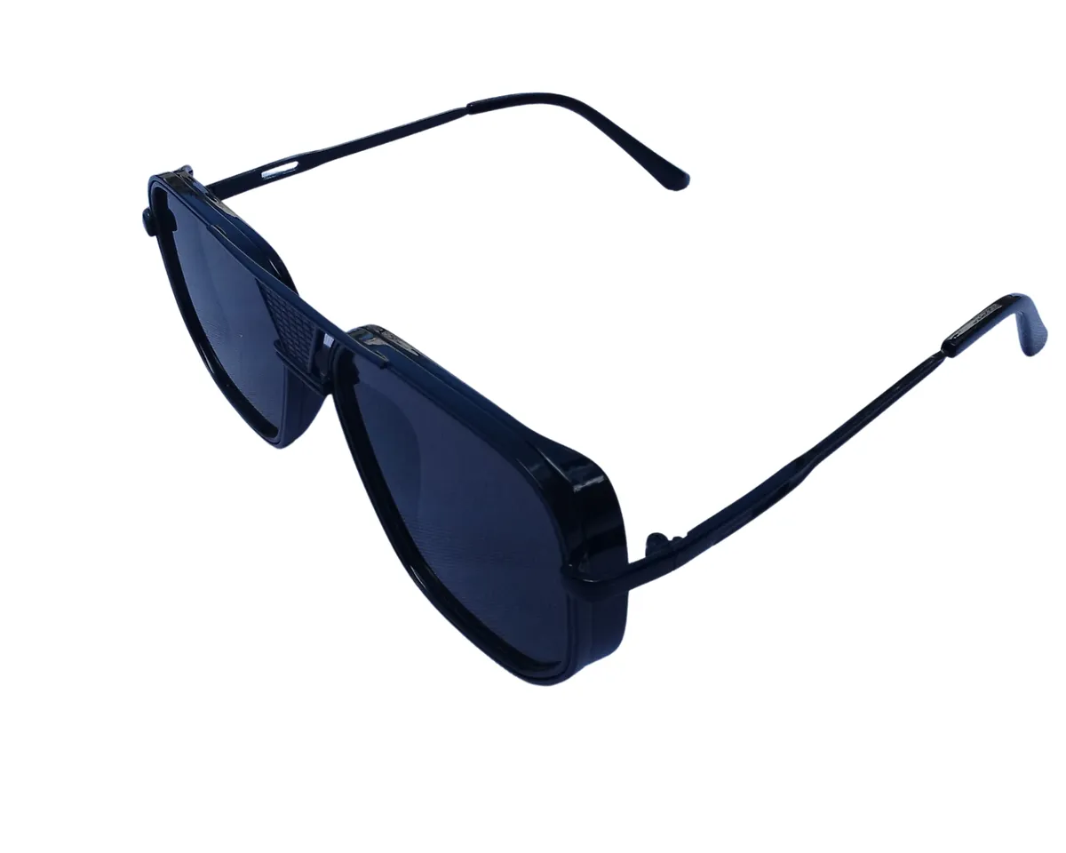 Retro Square Aviator Metal Sunglasses - Black