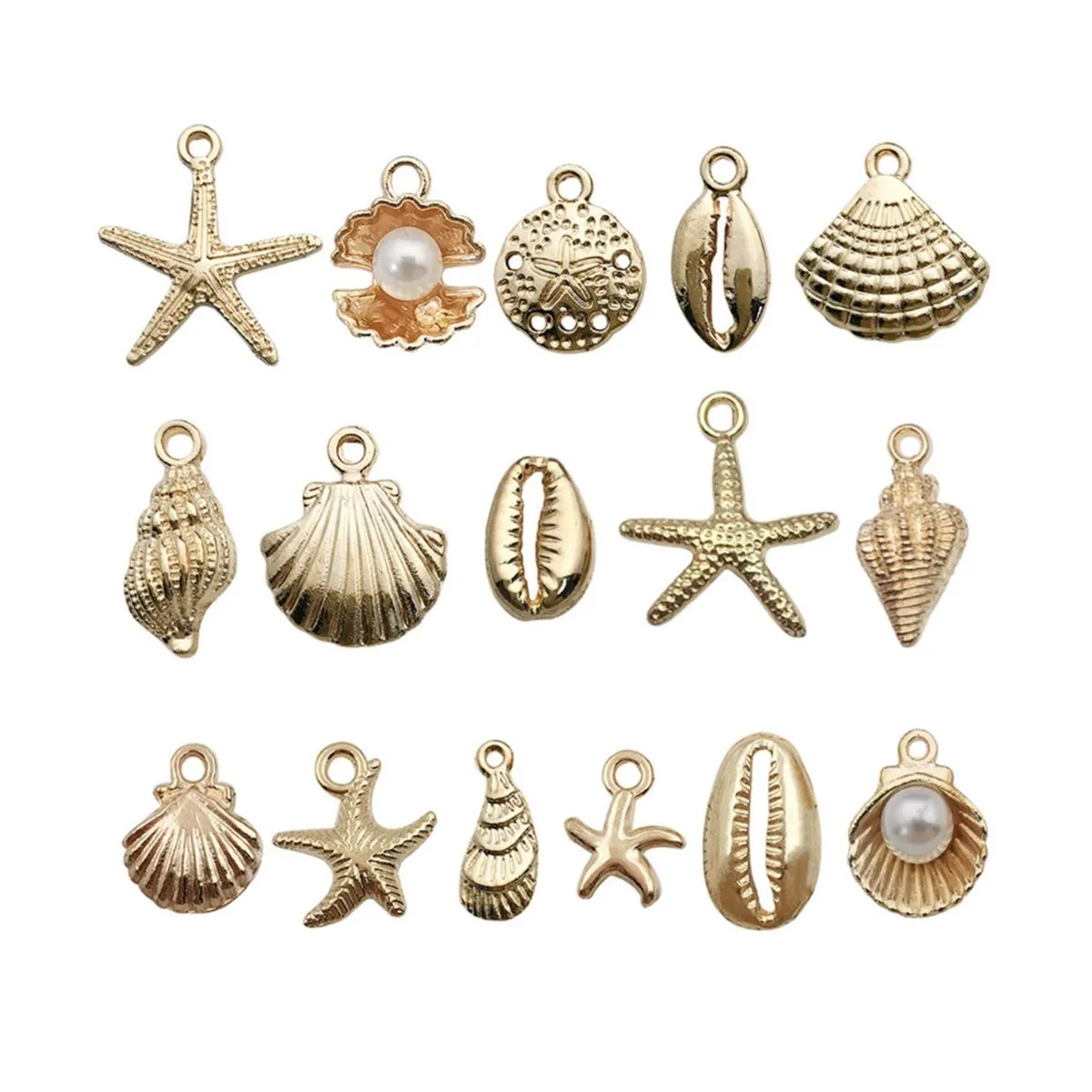 16Pcs Ocean Themed Shell Starfish Charms DIY Jewelry Making Pendants Set