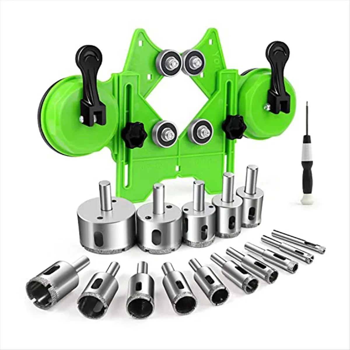 17Pieces Drill Bits Sets with Double Suction Cups Guide Jig Fixture