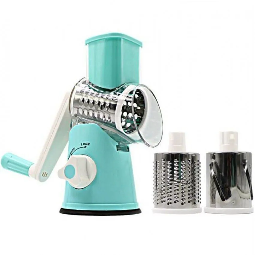 Multifunctional Shredder Tabletop Drum Grater with 3 Interchangeable Drums - Blue