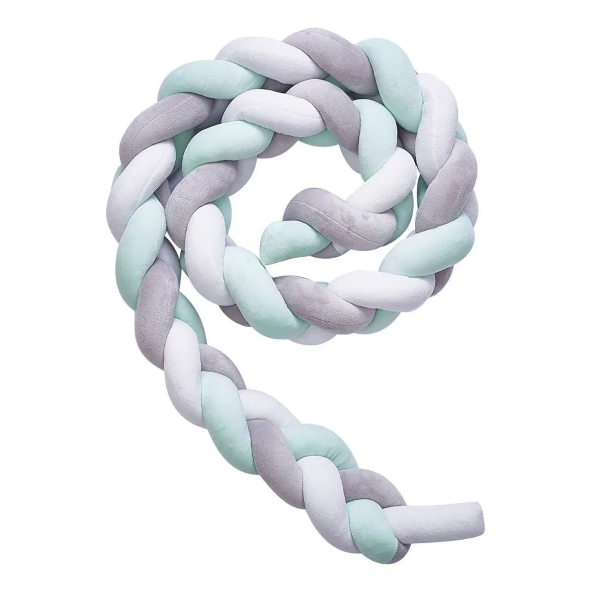 Baby Crib Bumper Knotted Braided Plush - Blue, Grey