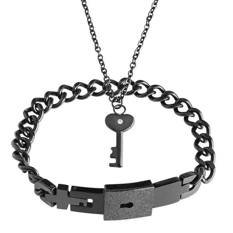 Bracelet Love Heart Lock Key Pendant Necklace, For Couples