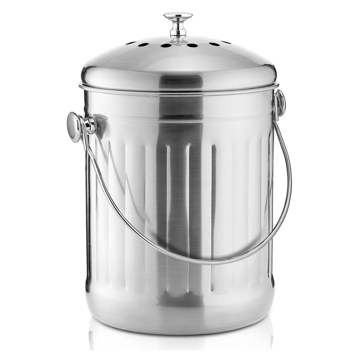 Stainless Steel Deodorize Compost Trash Bin with Carrying Handle - Silver