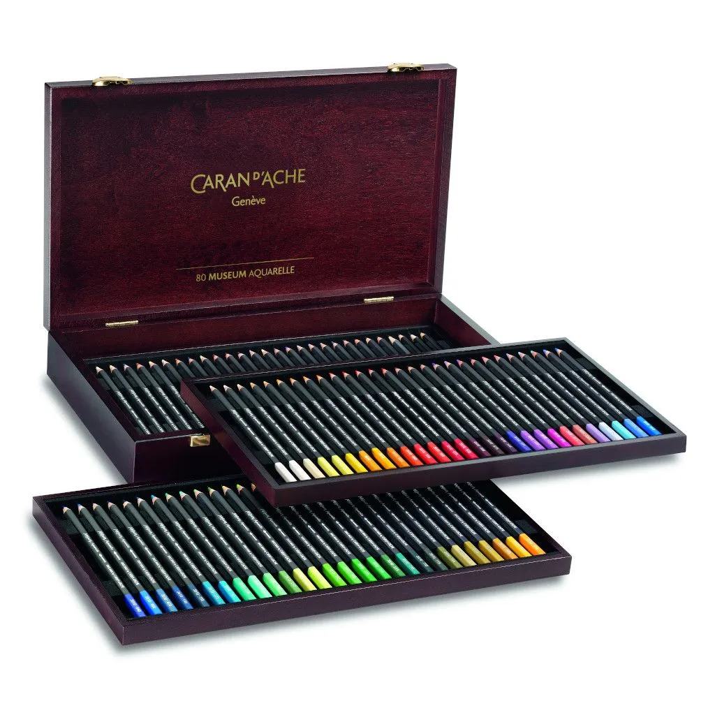 Caran D'Ache Museum Aquarelle coloured pencils, 80 pencil set in wooden box