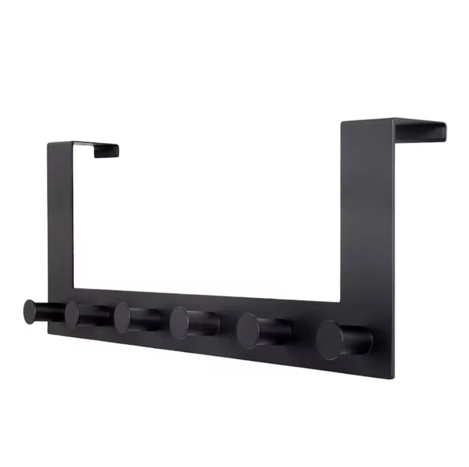 Stainless Steel 6-Hook Door Hanger Organizer for Coats, Hats, & Accessories - Black