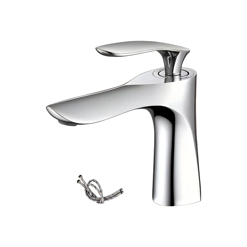 Single Hole Hot Cold Basin Mixer Tap with Hoses Chrome Maple Leaf Design