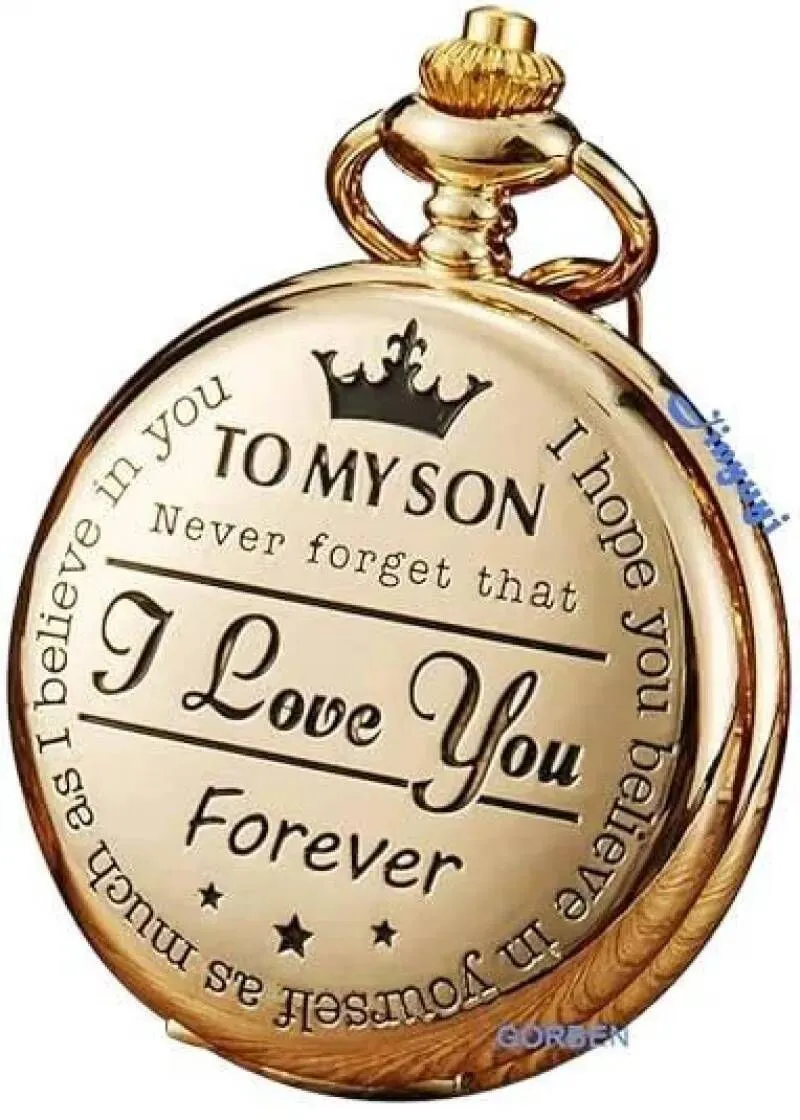Engraved Pocket Watch Gift For Son With Chain From Parents