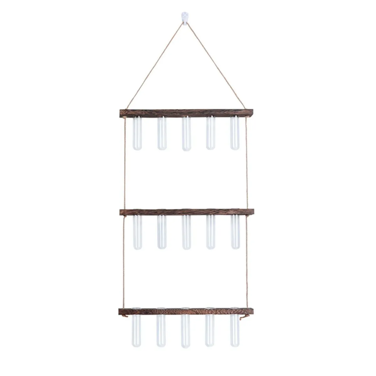 3 Tier Wall Hanging Propagation Station Wooden Stand With Glass Test Tubes
