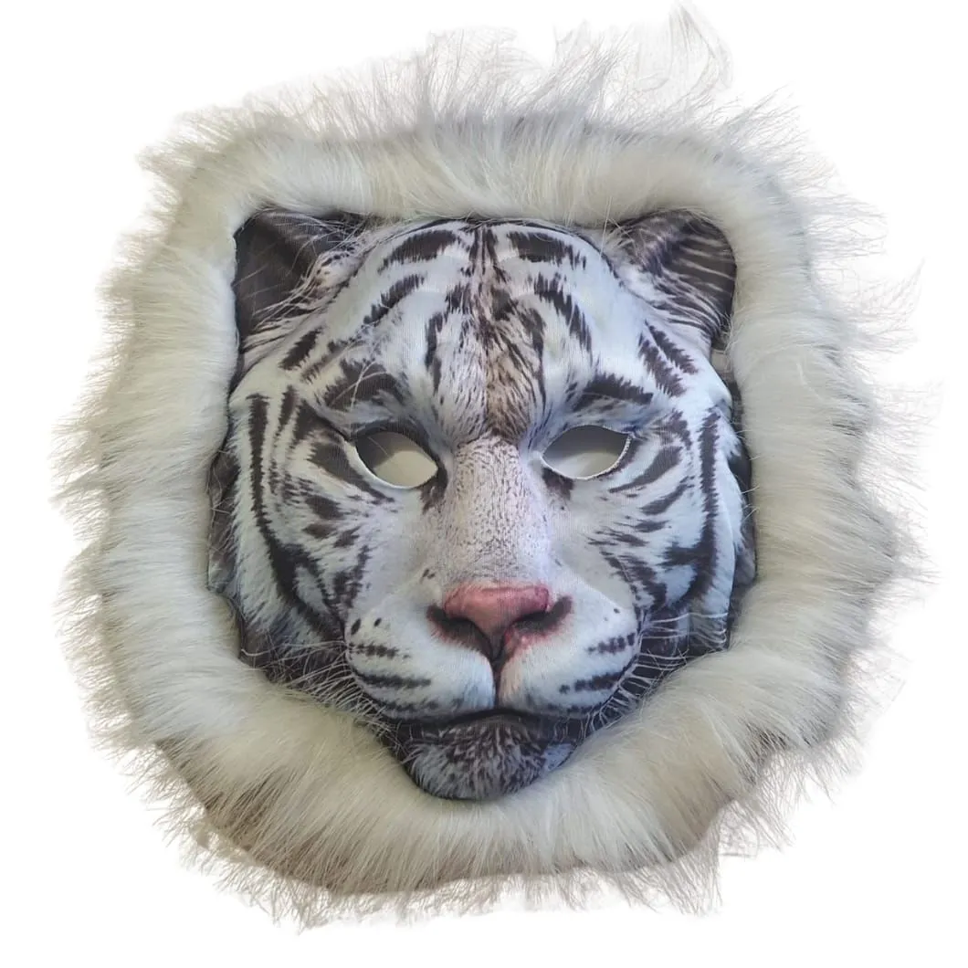 White Tiger Animal Mask with Fur Trim - Foam Costume Mask