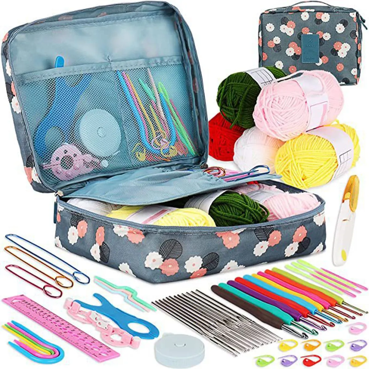 58 Pcs Crochet Hooks Kit Knitting Starter Kit for Adults Ergonomic Crochet - Blue