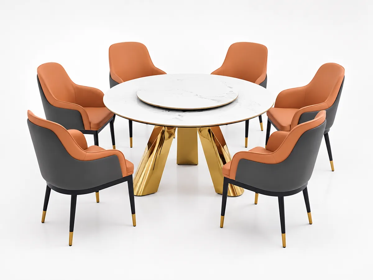 Modern 6 Seater Round Marble Dining Table Set