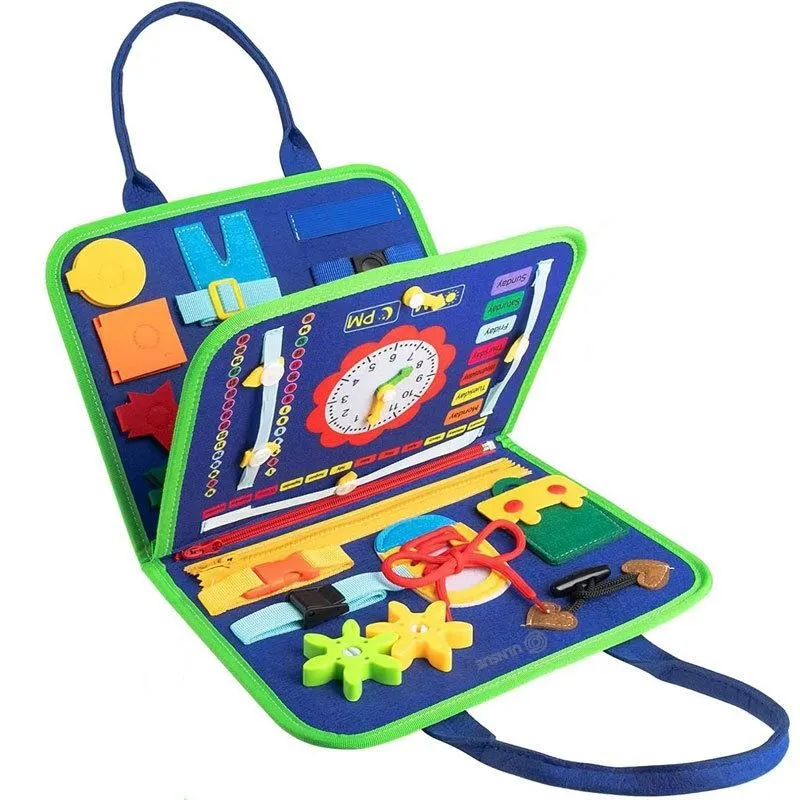 ULNSUE Toddler Montessori Busy Board Busy Book Interactive Educational Toy - Blue Busy Board
