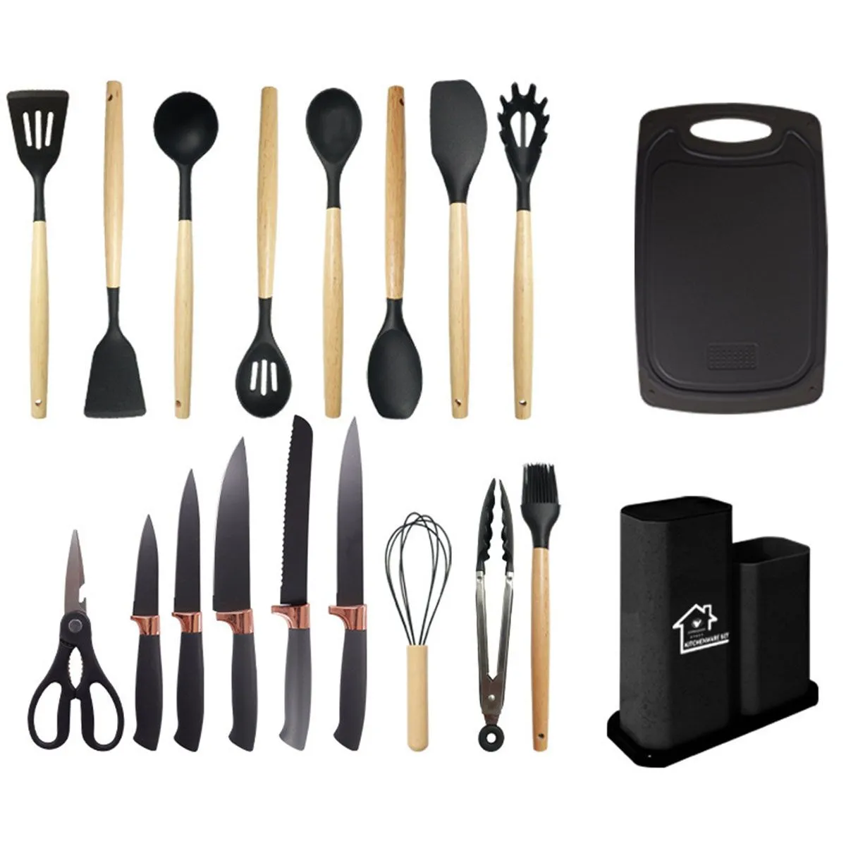 19 Silicone Kitchenware Set Multifunctional Kitchenware Combination Set - Black