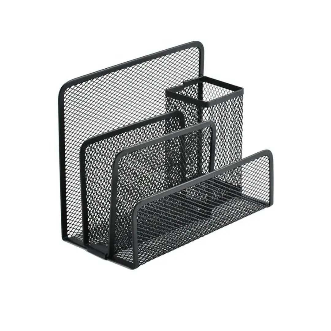Metal Mesh Compartments Desktop File Organizer Stationery Holder