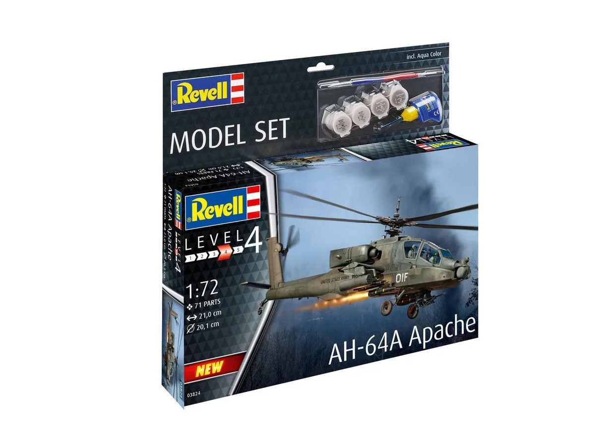 Revell 1/72 AH-64A Apache Model Kit w/paints, Glue and Brush