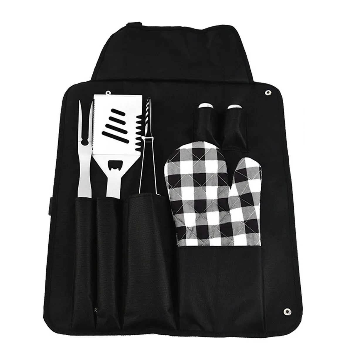 Apron 7 Piece Set BBQ Grill Tool Set, Stainless Steel BBQ Cooking Tools