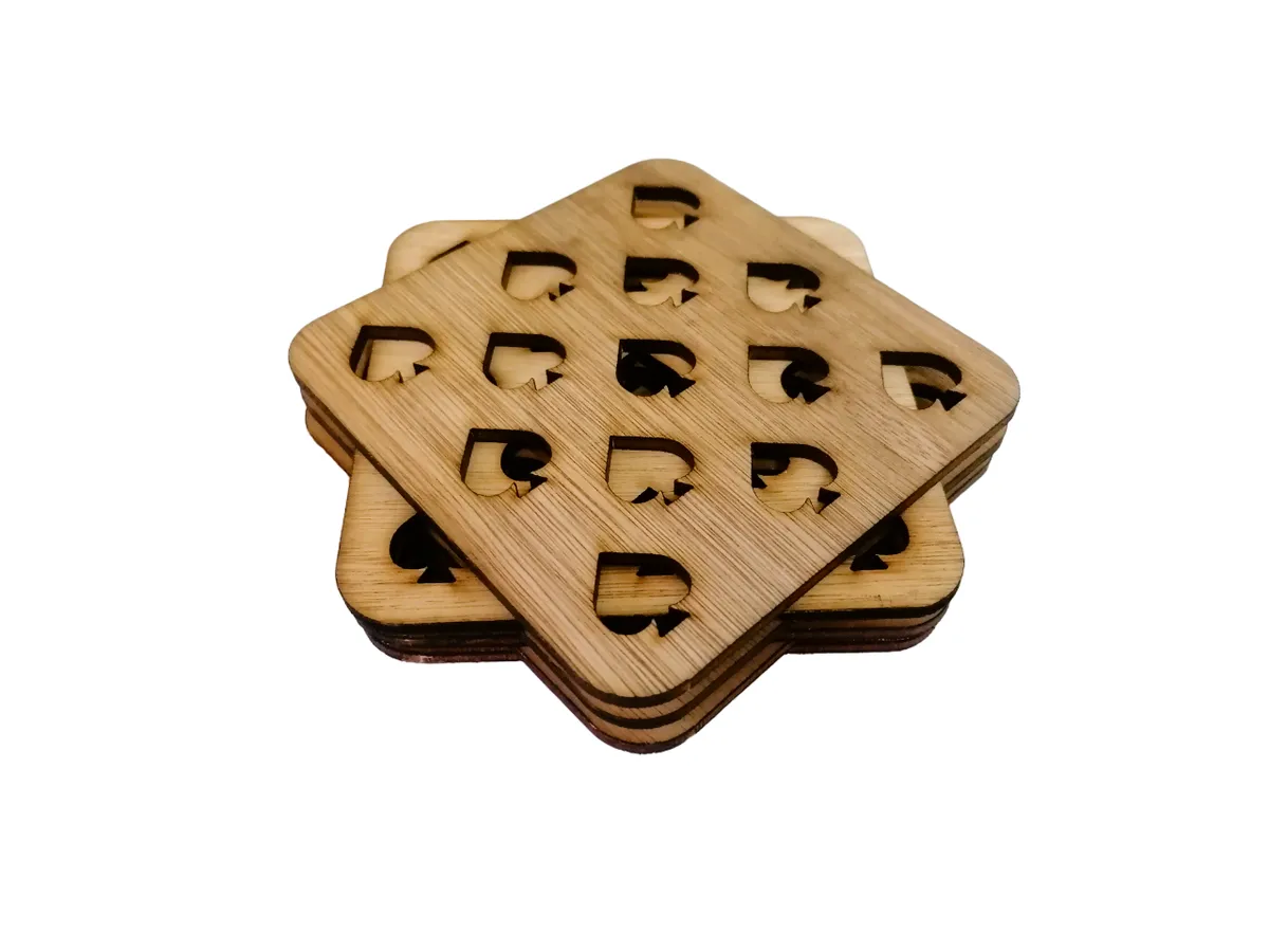 Wooden Spades Card Cup Coaster - Pack of 6