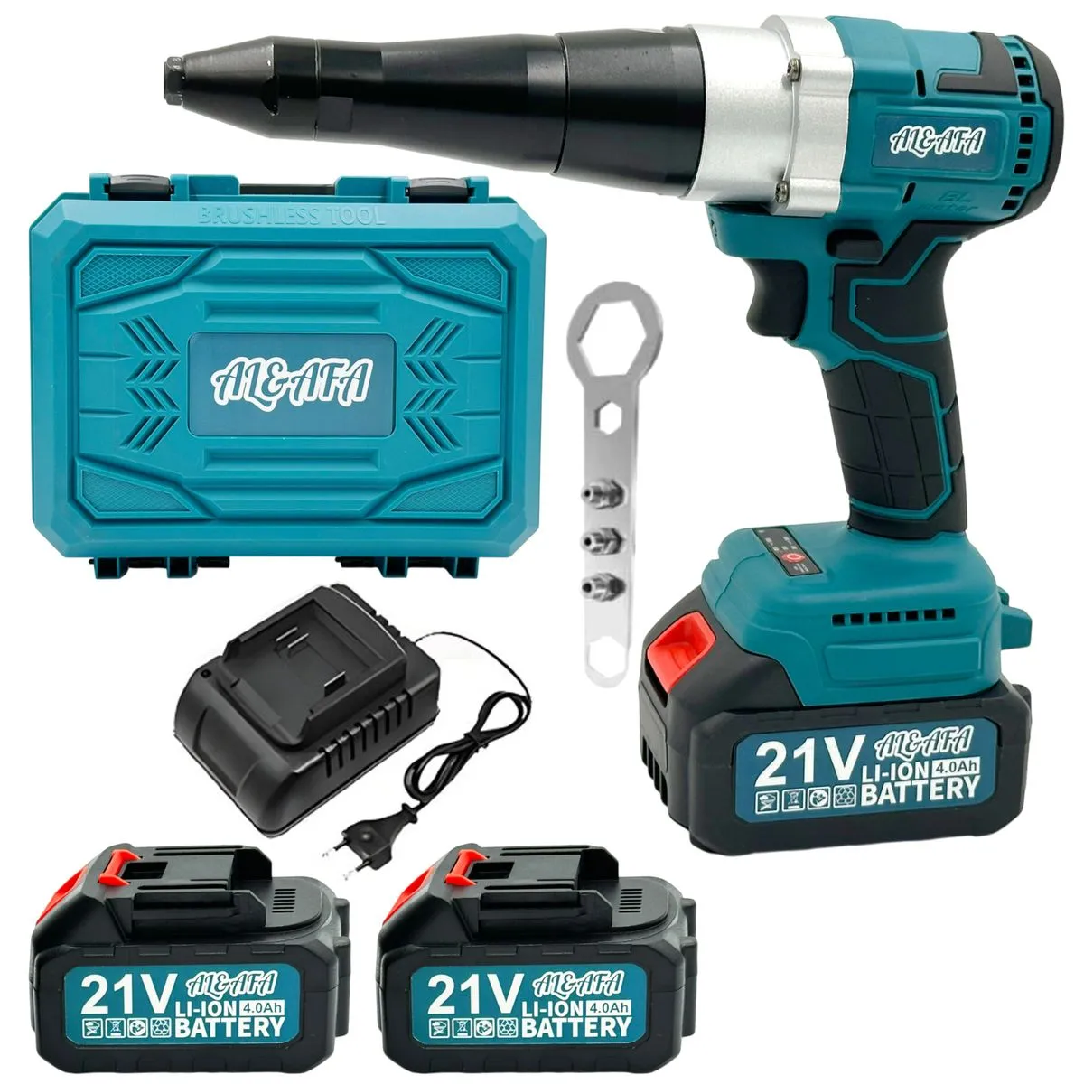 Al&Afa 21V Cordless Rivet Gun Kit With Case, 2 Batteries & Accessories