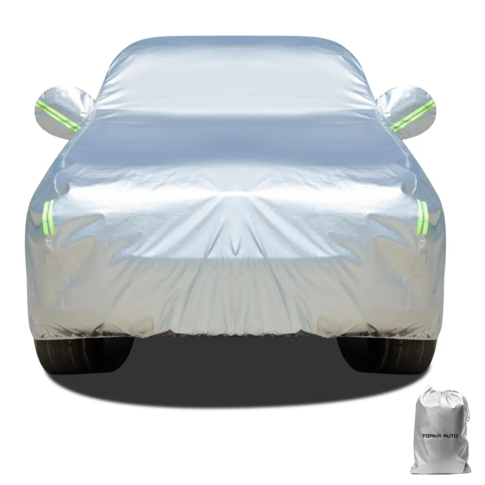 TopikaAuto - Waterproof Car Cover Sunproof, Universal Fit for All Weather - Silver