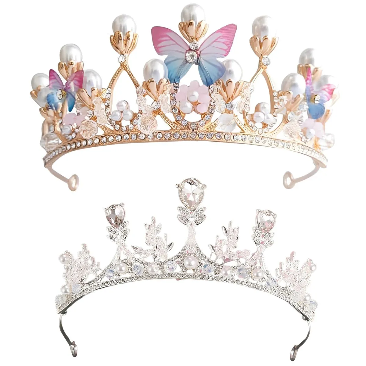 Girls Tiara Princess Crown Headband Rhinestone Hairpiece, Halloween headband - Silver