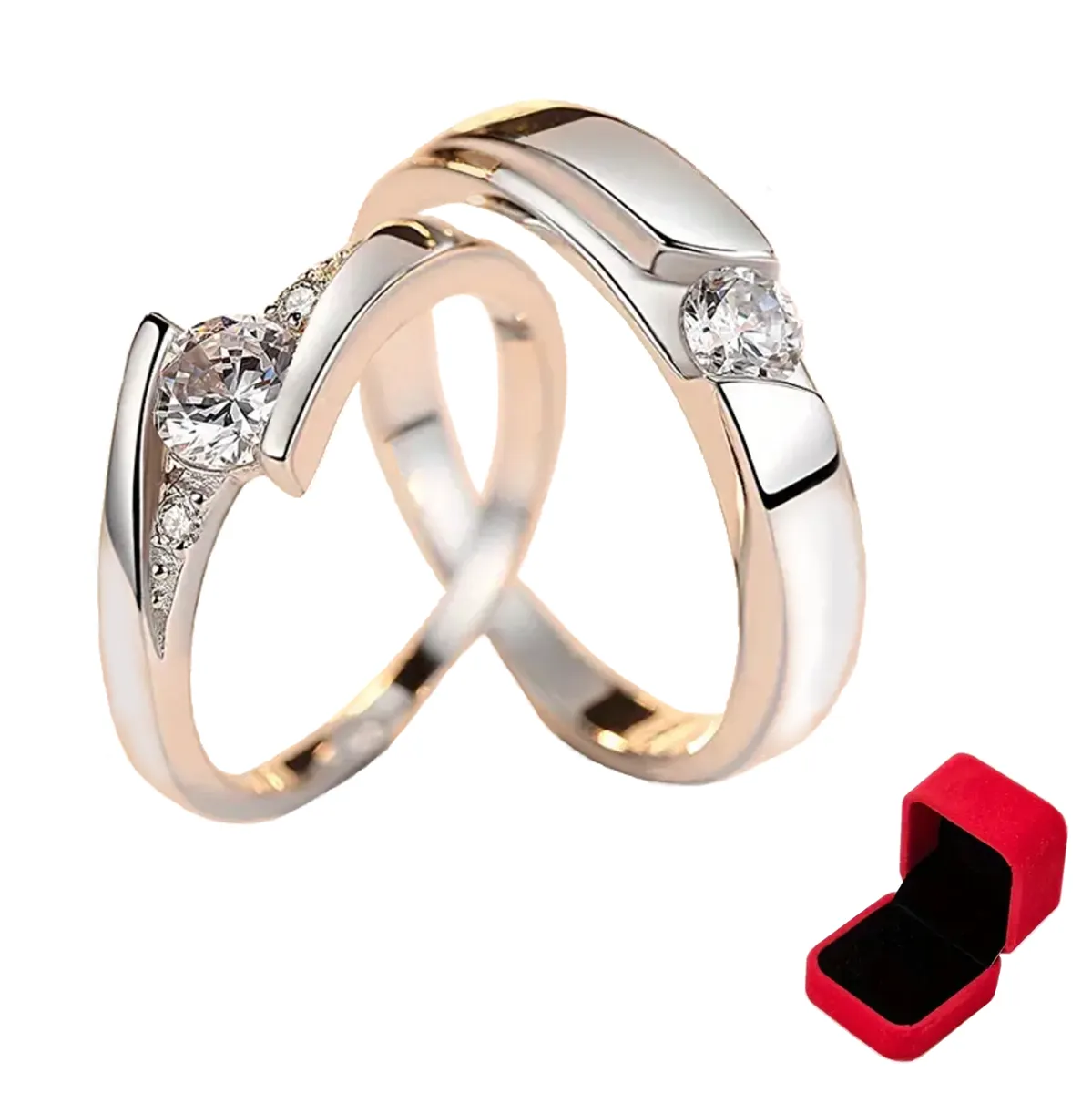 Elegant Couple Rings Set - Adjustable - With Gift Box - SILVER - JR11X