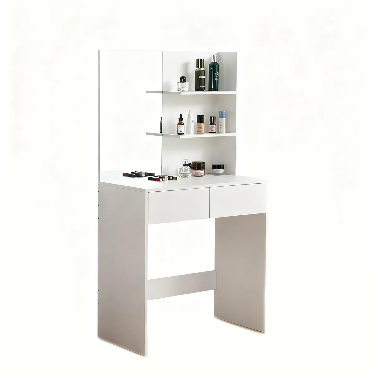 Furnny Makeup Vanity Desk with Mirror, 2 Drawers, Modern Style, White