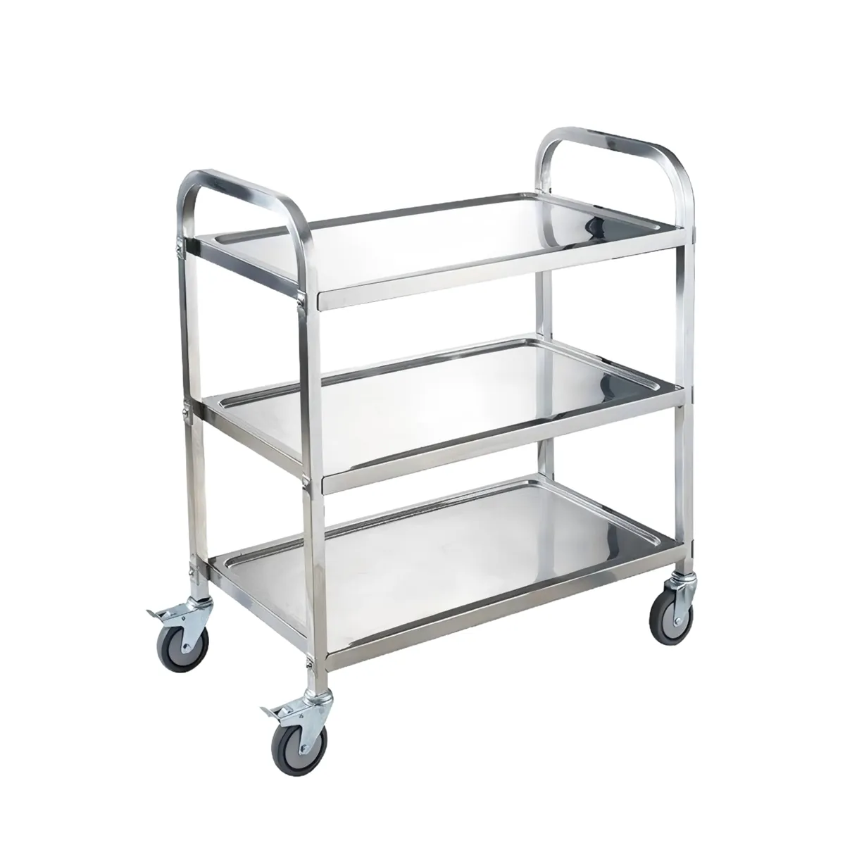 3-Tier Stainless Steel Service Cart Rolling Trolley with Locking Casters