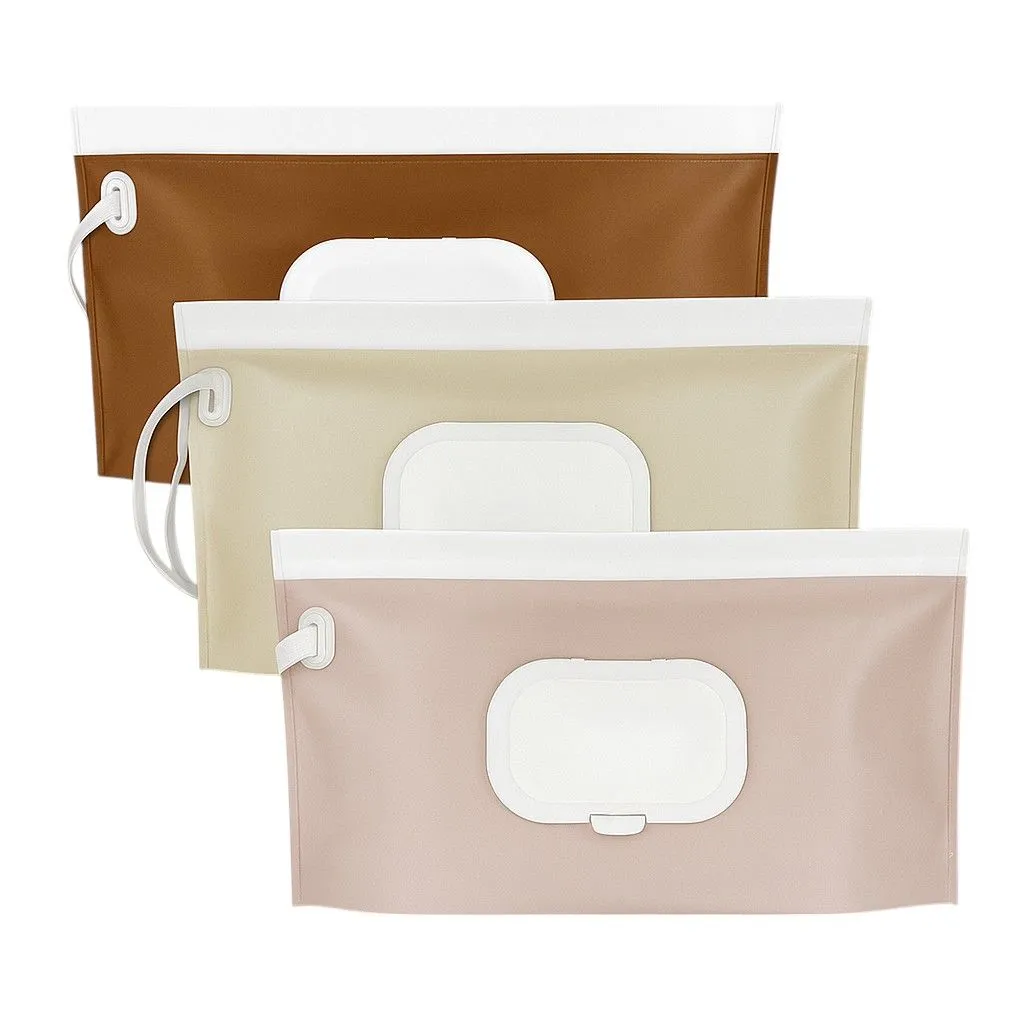 3 Piece - Portable Refillable Wet Wipe Pouch - Multicolor