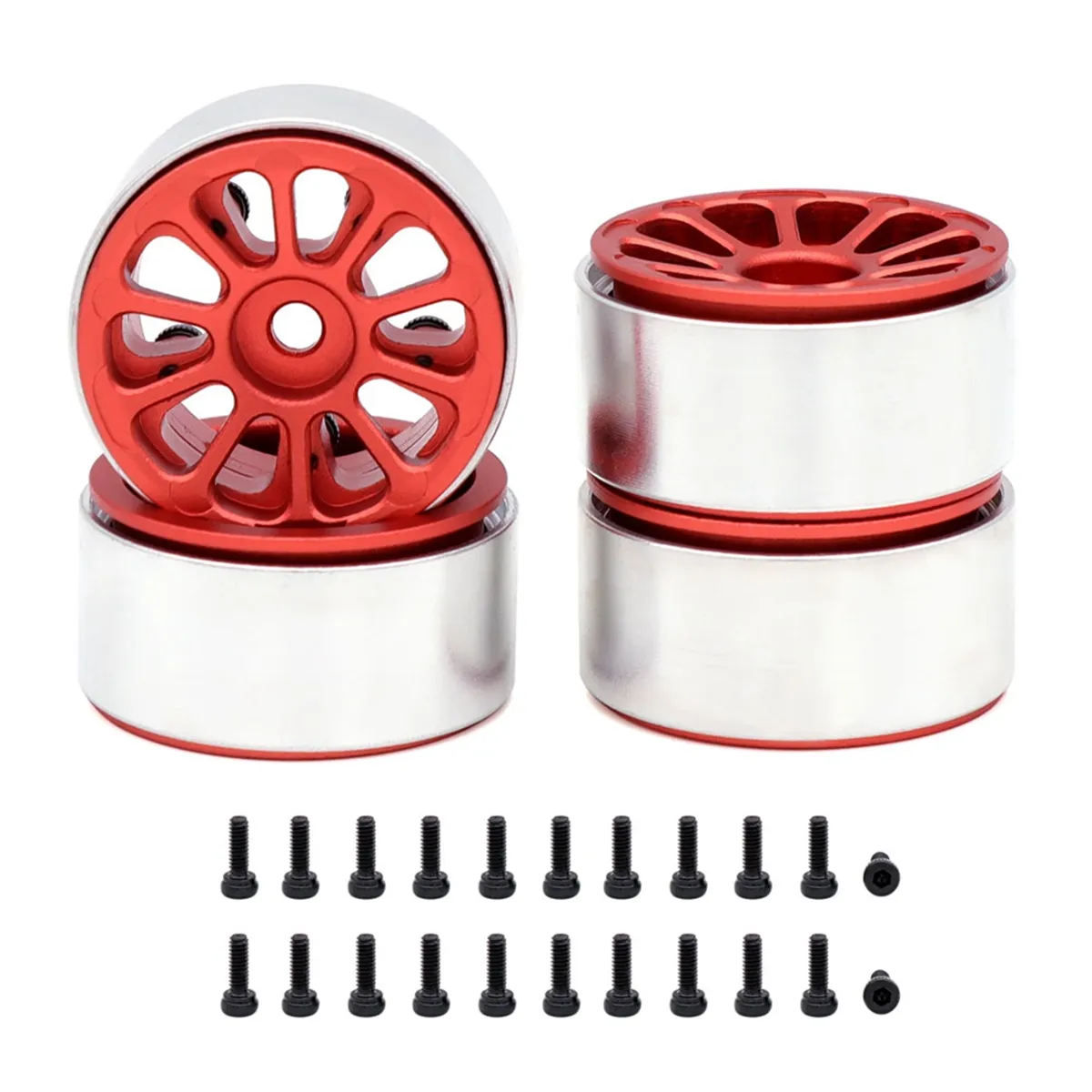 Metal Wheel Rims for 1/24 1/18 Rc Crawler Car 10-Spokes Red