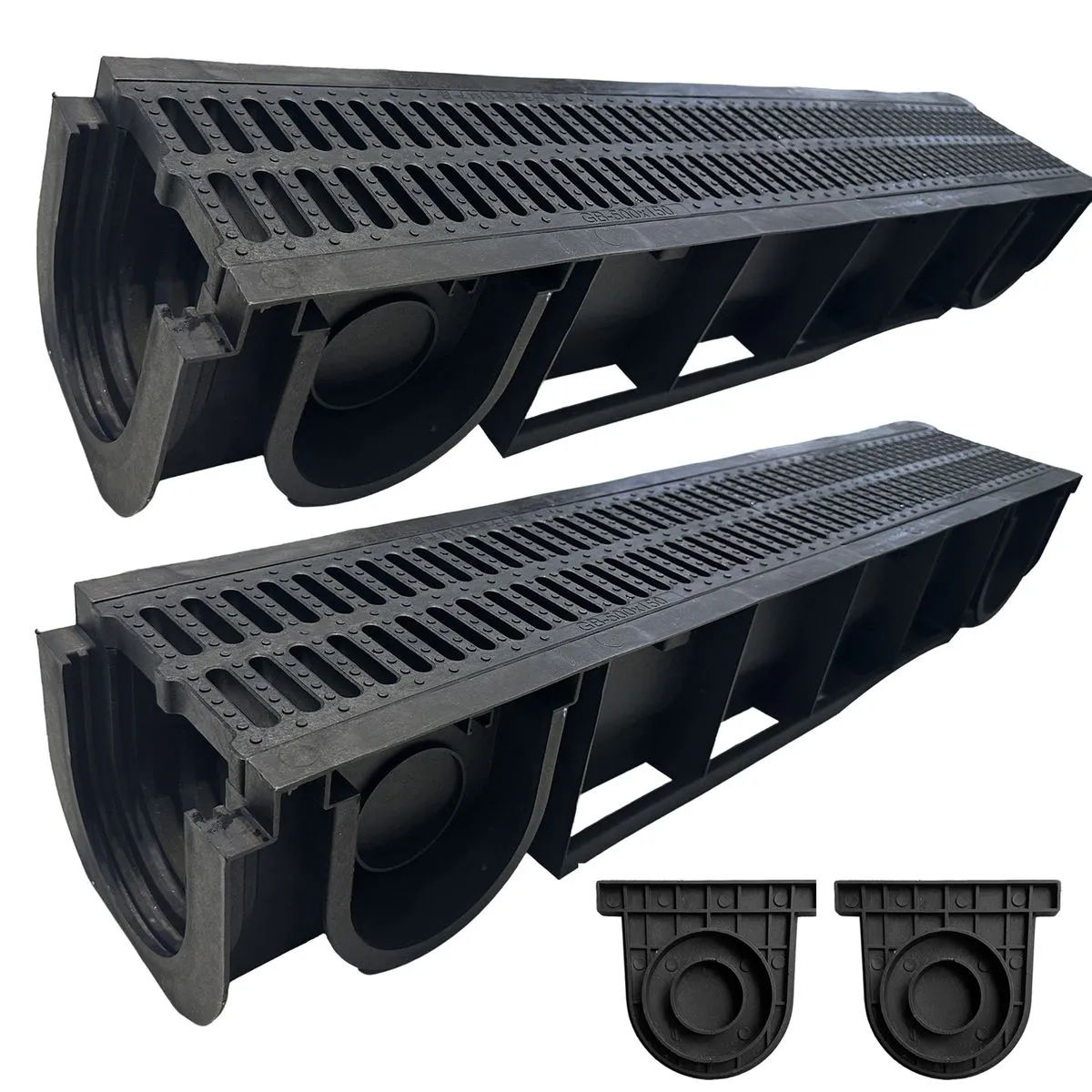 2 Pack 100x20cm Trench Drain System, HDPE Drainage Trench